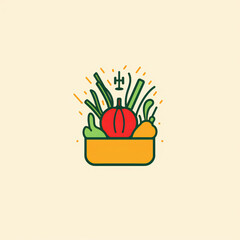 Simple line art flat logo minimalist style vegetables, circulation, fashion, health, super simple Generative AI 