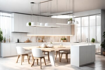 Fototapeta na wymiar modern dining room with kitchen
