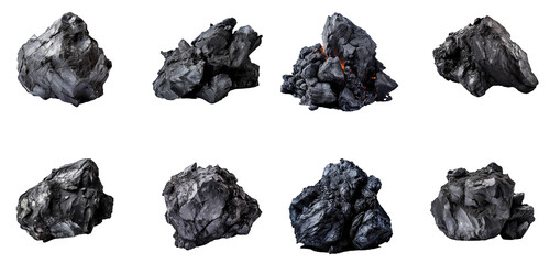 Set of Coal Pieces Isolated on Transparent Background