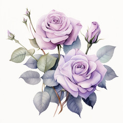 Illustration of a watercolor rose plant on white background