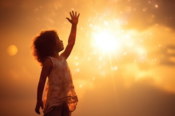Child Reaches For The Sun, Symbolizing Dreams And Freedom