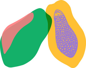 Vector illustration of two papaya fruits duotone riso print effect isolated on white background