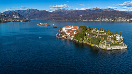 Fototapeta na wymiar Aerial view of the Borromee islands on Lake Maggiore