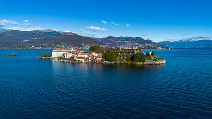 Aerial view of the Borromee islands on Lake Maggiore