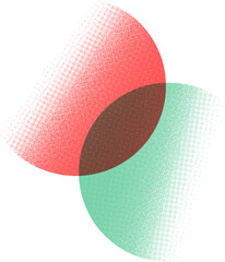 Vector halftone intersection effect circles red and green isolated on white background