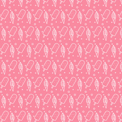 Cute ice cream seamless pattern in cone and on stick in outline style on pink background for backgrounds, patterns, wrapping, packging, wallpapers	