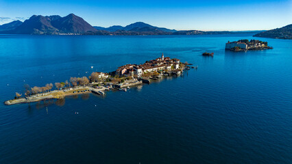 Aerial view of the Borromee islands on Lake Maggiore - 693132073