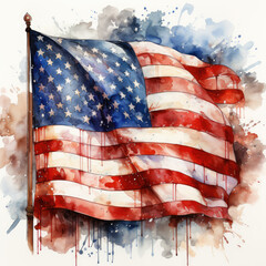 watercolor American Flag royalty clipart, Generative Ai