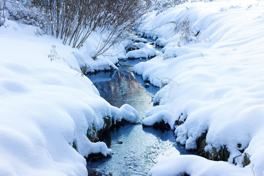 Winter blue river. Colorful landscape
