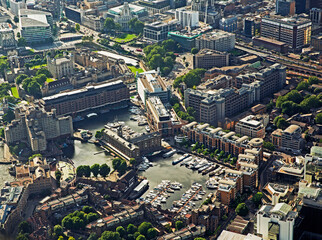 Aerial view of the regenerated St Katherine's dock in London
