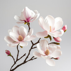 magnolia sprig with blooming flowers on a white background