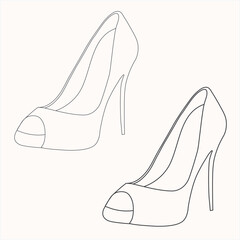 Fashionable stylish woman heel shoes vector icon line art eps
