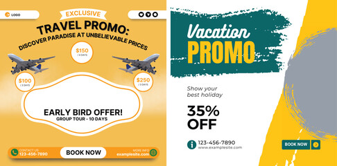 Travel sale vector banner design. Travel promo special offer text with location pin elements for advertising and promotional background. Vector illustration