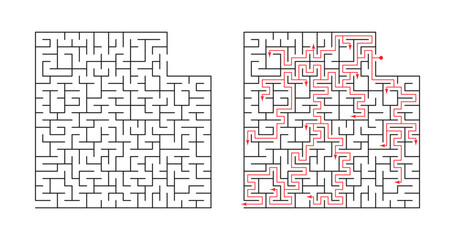 Vector illustration. Template for an educational logical game labyrinth for children with a solution. Find the right path - obrazy, fototapety, plakaty