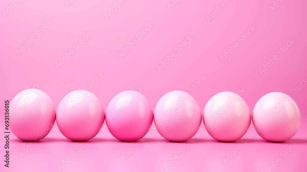 Poster  a row of pink and white eggs on a pink background with one egg in the middle of the row and the third egg in the middle of the row of the row.