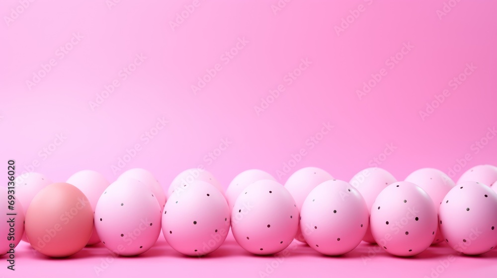 Aufkleber a row of pink and white eggs on a pink background with a black dot pattern on the top of the eggs an