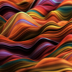 Abstract, fluid and colorful 3D background texture with lines. Modern and contemporary feel. Reflective with shades of orange, yellow, black and red.