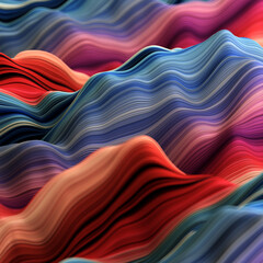 Abstract, fluid and colorful 3D background texture with lines. Modern and contemporary feel. Reflective with shades of blue, orange and red.