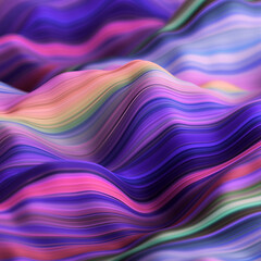 Abstract, fluid and colorful 3D background texture with lines. Modern and contemporary feel. Reflective with shades of purple, pink and green