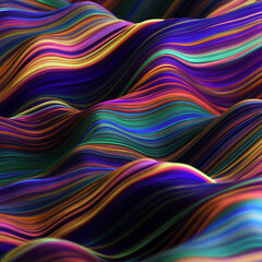 Abstract, fluid and colorful 3D background texture with lines. Modern and contemporary feel. Reflective with shades of yellow, blue, purple and green.
