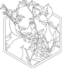 Panda In Hexagon Frame Vector Illustration. Panda Coloring Page. Panda Eating Leaves Illustration. Animal Vector Illustration. Animal Coloring Book. Panda Bear in a Hexagon Frame Coloring Page.