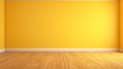 interior background for presentations featuring an empty wall in yellow and a wooden floor illuminated with captivating glare from the window