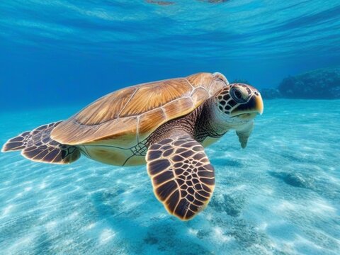 Sea tourtle swimming in reef
