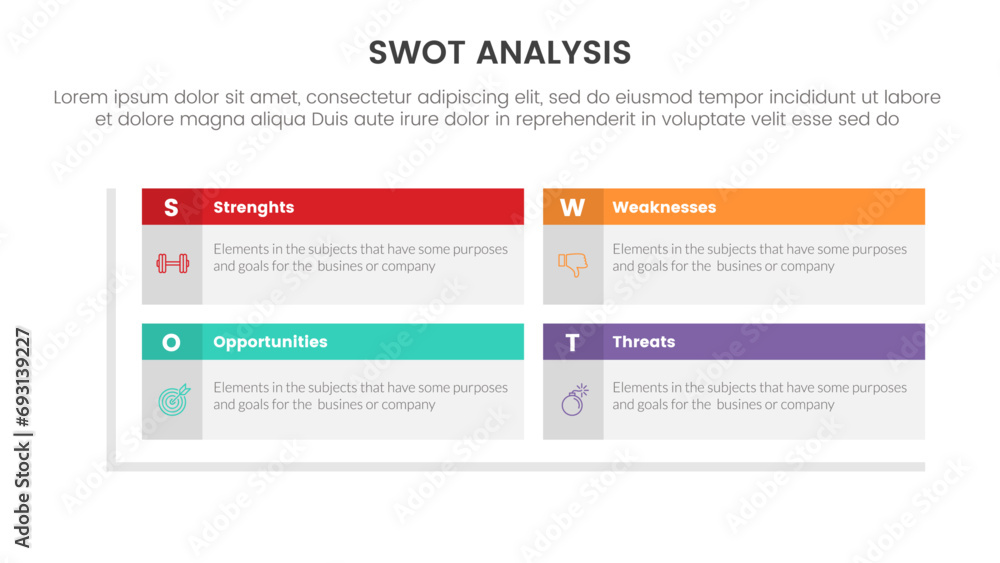 Poster swot analysis concept with for infographic template banner with rectangle box table header matrix st
