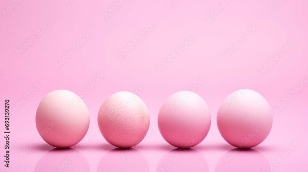 Poster four pink eggs on a pink background the eggs are arranged in a line, with the largest egg in the cen