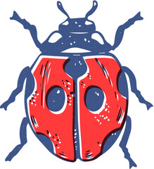 Single risograph effect style red ladybug illustration isolated on white background