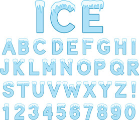 Frozen Icicle or Ice Alphabet Letter and Number Graphic Font - obrazy, fototapety, plakaty