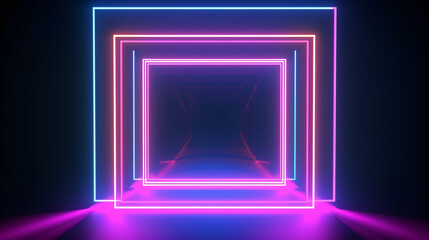 Fototapeta premium 3D rendering showcasing an abstract bright neon frame with a luminous rectangular path, creating an energetic Web Background Laser Show.