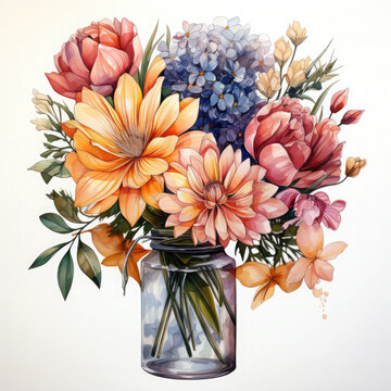 recommend clip art: Waterco Sticker Flowers Bouquet in Mason Jar Clipart illustration Generative Ai