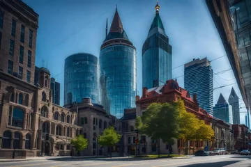 Poster canda, ontario, toronto, modern architecture with tower of old city hall. © Mazhar