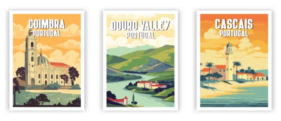 Fotobehang Douro Valley, Coimbra, Cascais Illustration Art. Travel Poster Wall Art. Minimalist Vector art. © Duy