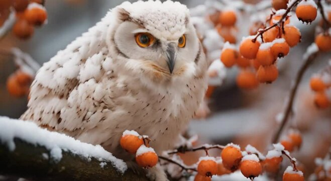 owl on a snowy branch footage