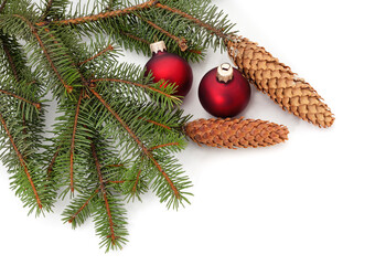 Christmas trees with cones and Christmas toys.