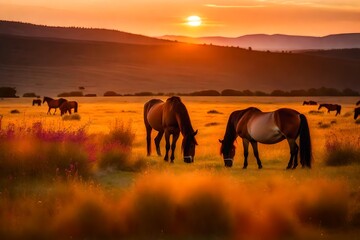 Fototapeta na wymiar horses in the morning