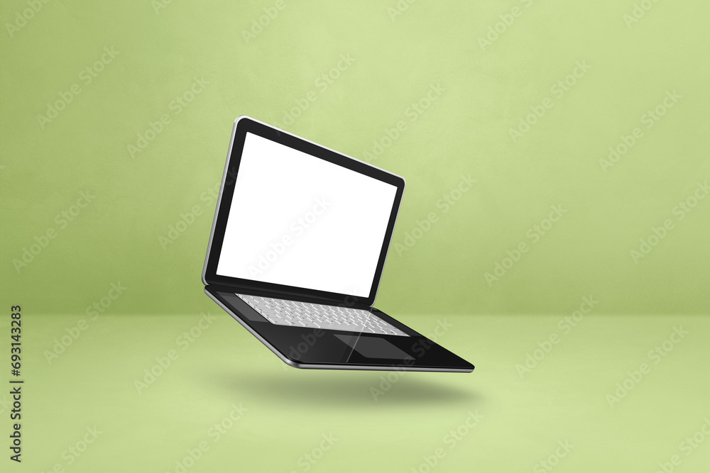 Canvas Prints Floating computer laptop isolated on green. Horizontal background