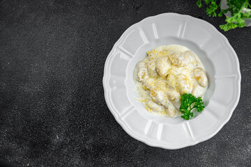 gnocchi cream cheese sauce potato dough second course fresh delicious healthy eating cooking...