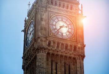 Big Ben clock tower and clock face.