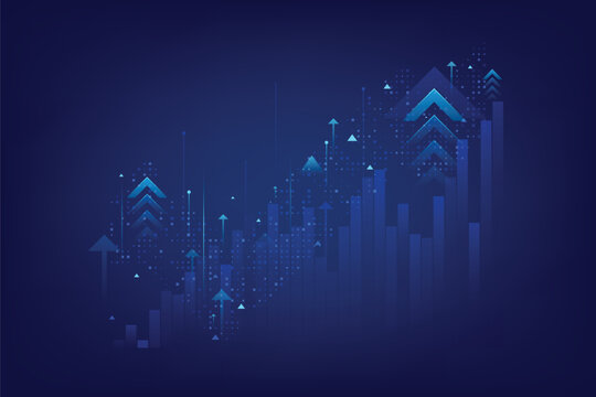 business financial growth blue abstract background with arrows upside indicate