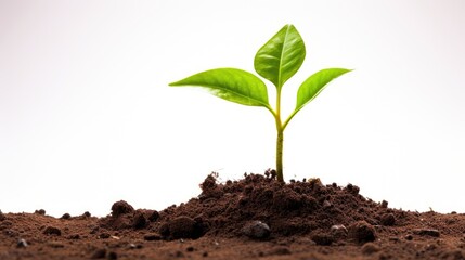 green sprout emerging from soil, isolated on white, representing the beauty of new life.