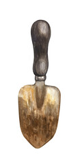 Watercolor illustration of a shovel for garden and work.