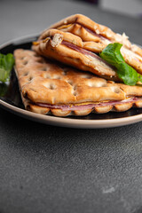 sandwich ham cheese meat plate snack fresh appetizer meal food snack on the table copy space food background rustic top view