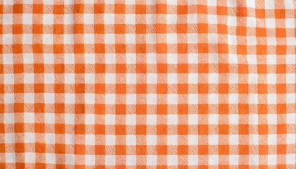 Orange and white checkered tablecloth texture 