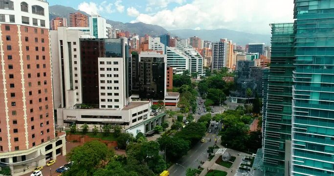 High upper shot that shows El Poblado town.
