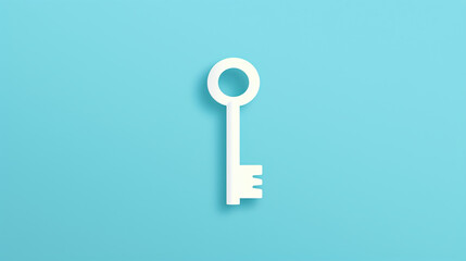 White simple vector key symbol on a light blue background