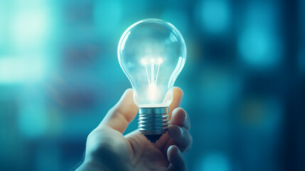 Hand holding shining light bulb, Innovation concept, brain hub, template 