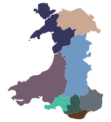 Wales map. Map of Wales divided into main regions